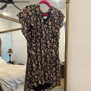 LOFT Black Floral Mini Dress